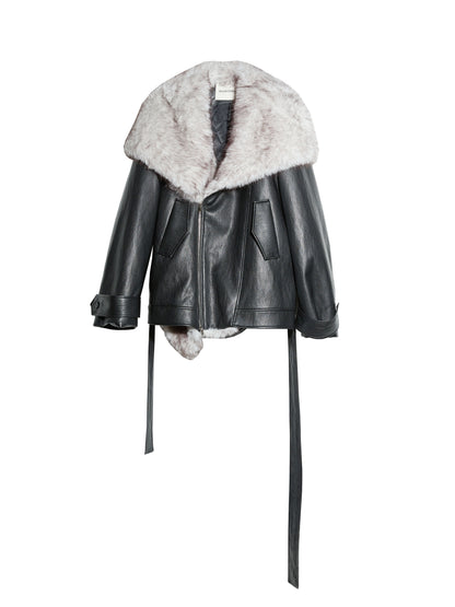 Detachable Fur Collar PU Leather Jacket | Urban Nomad Unisex Coat