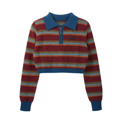 Lazy Striped Polo Neck Sweater
