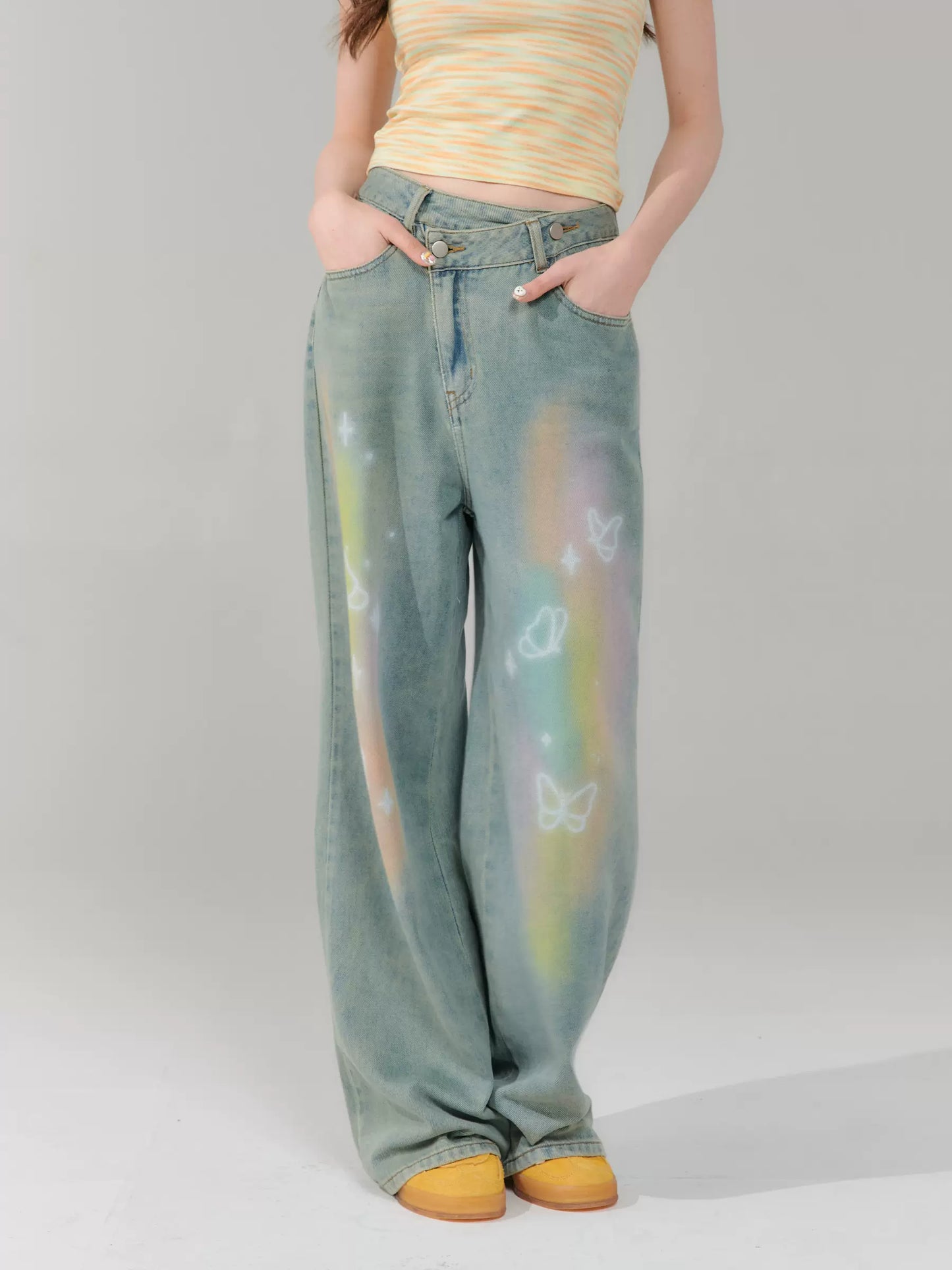 Butterfly Wide-Leg Jeans | High Waist Slim Fit American Retro Design