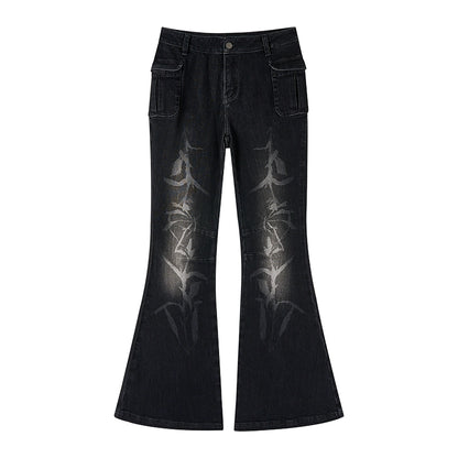 Laser Burnt Slim High Waist Jeans