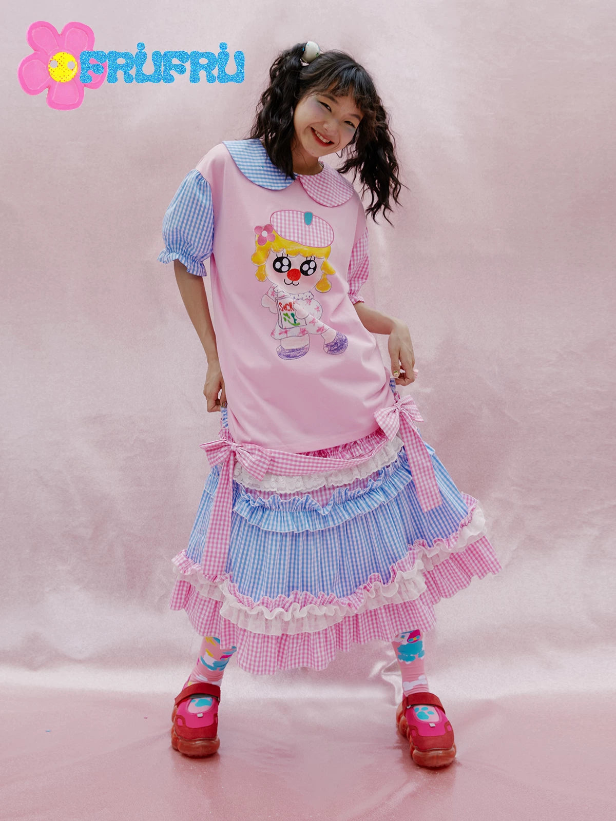 Gollum Store & Happy Collaboration Original Design Summer Cartoon Cotton Short Sleeve Pink Women's T-Shirt