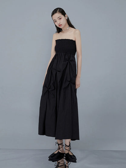 Summer Wood Ear Fold Bra Dress - Black Flower