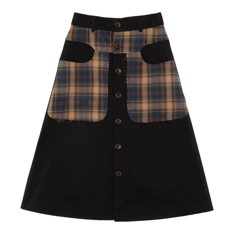 Plaid Patchwork: Loose Shirt & Skirt Set