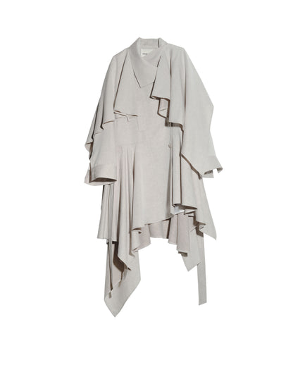 Linen Blend Trench Skirt Coat | Detachable Cape Outerwear