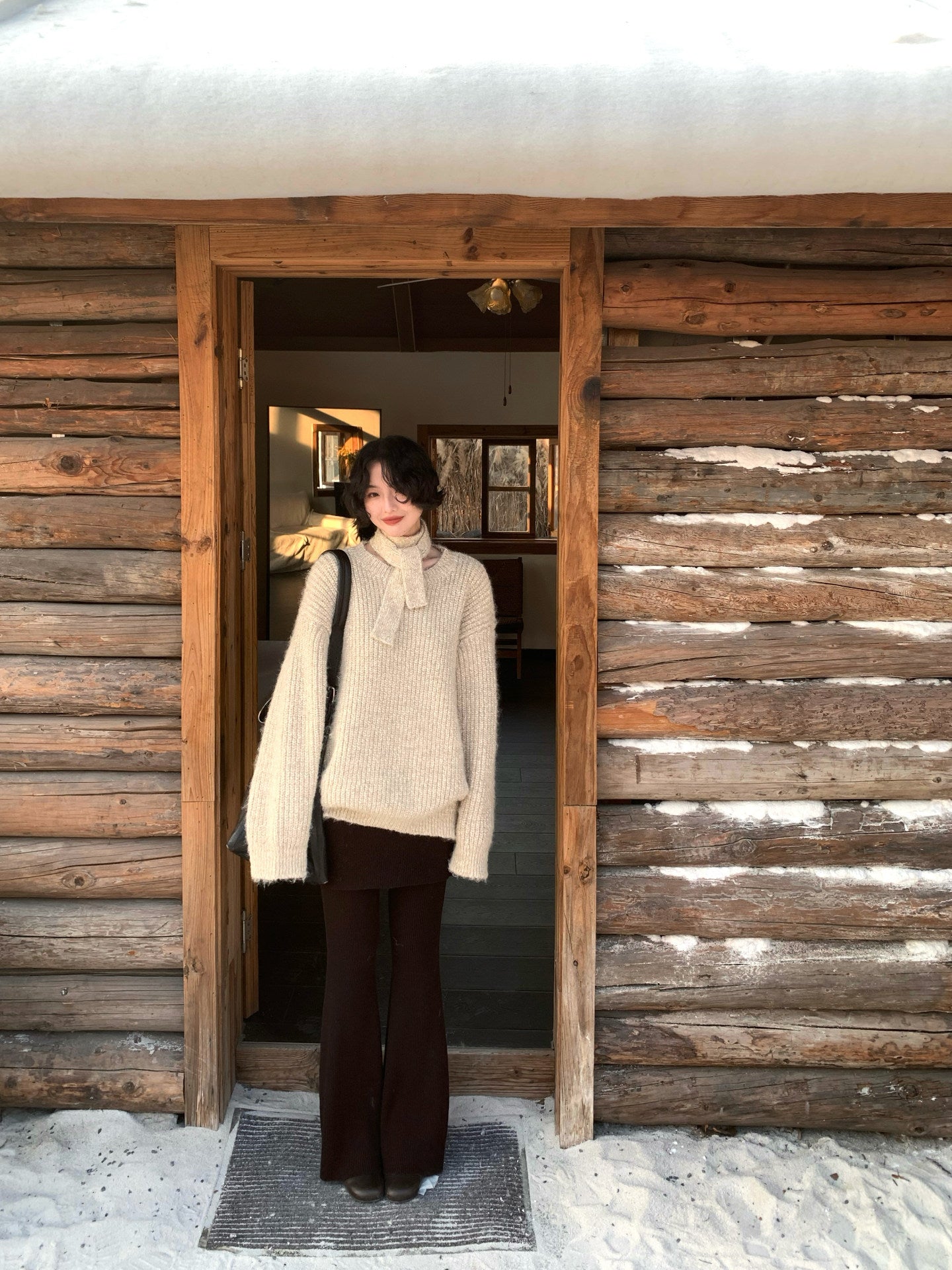 Pear Blossom Dream Soft Knit Sweater with Scarf