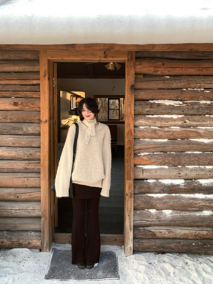 Pear Blossom Dream Soft Knit Sweater with Scarf