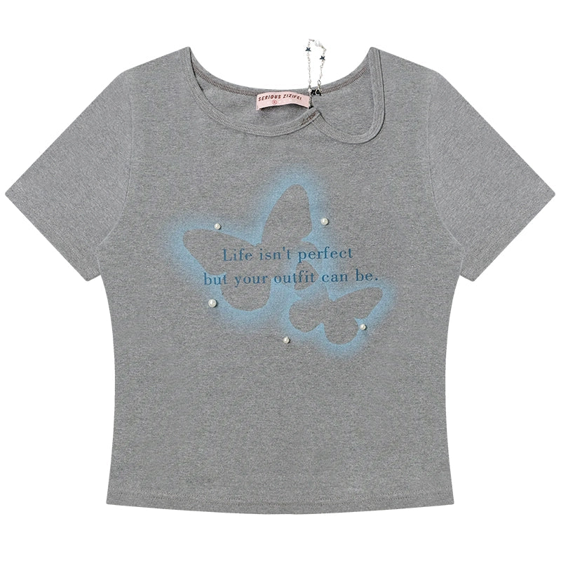 Butterfly Chain Slim Fit T-shirt | Retro Shoulder Design for Summer