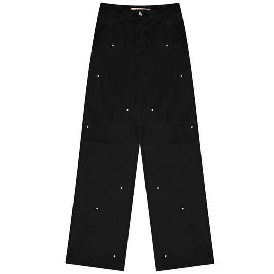 Slim Fit Pearl Wide-Leg Pants | Retro High Waist Black Casual Style