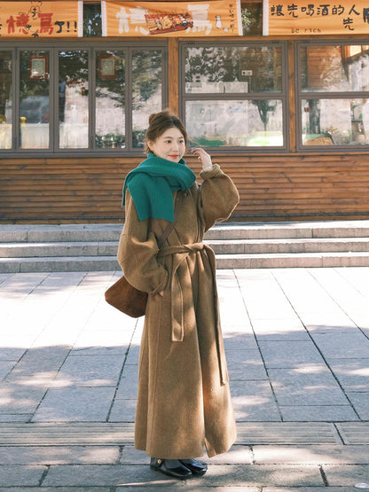 Reversible Cashmere Coat – Chic Mid-Length Half-Turtleneck Wool Jacket