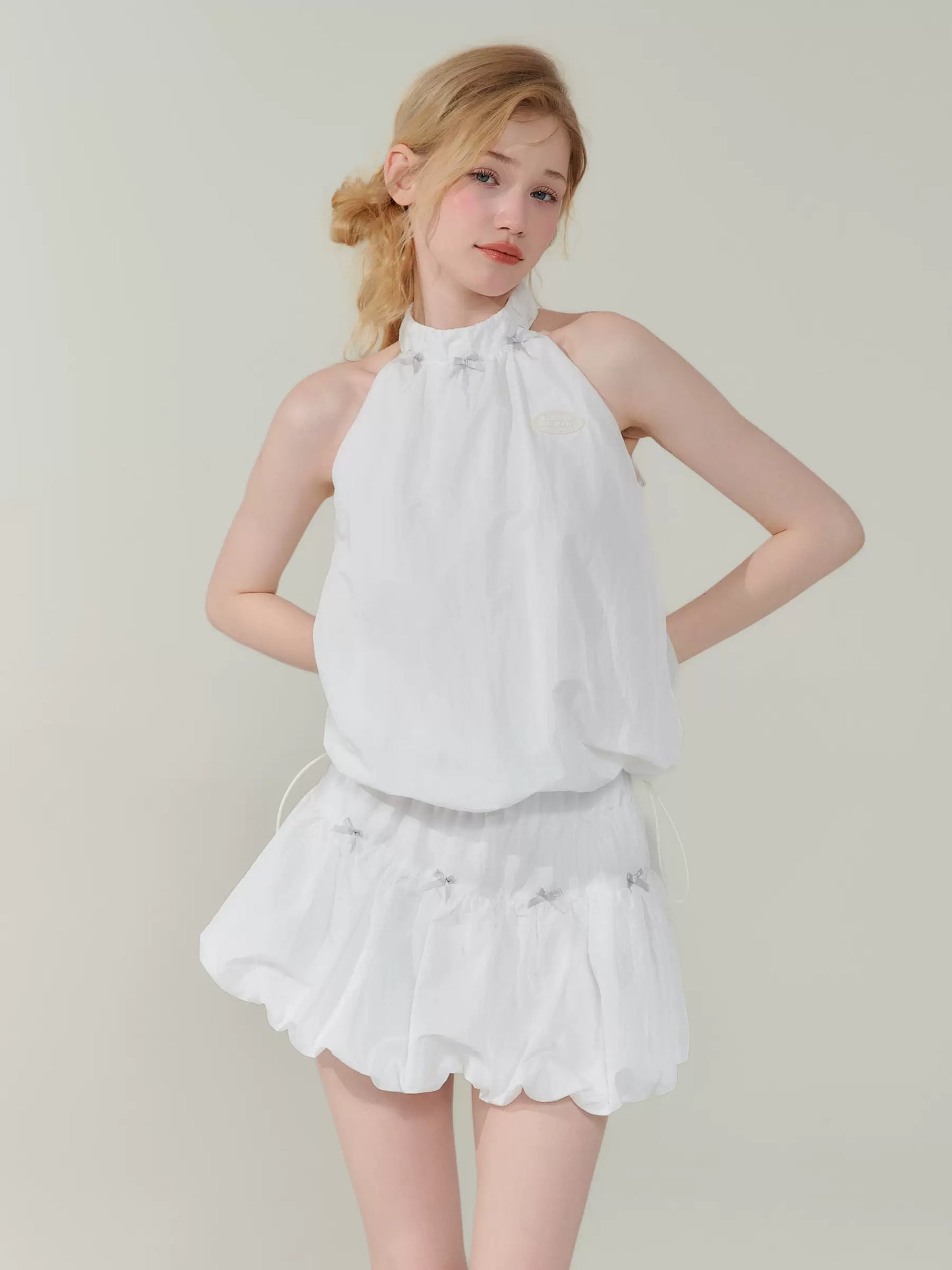 Bow Drawstring Sleeveless Top | Quick-Drying White Strap Design for Summer