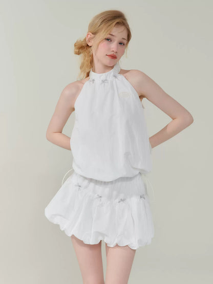 Bow Drawstring Sleeveless Top | Quick-Drying White Strap Design for Summer