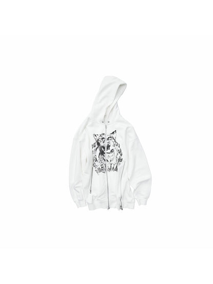 Cat Print Double-Zip Sweatshirt