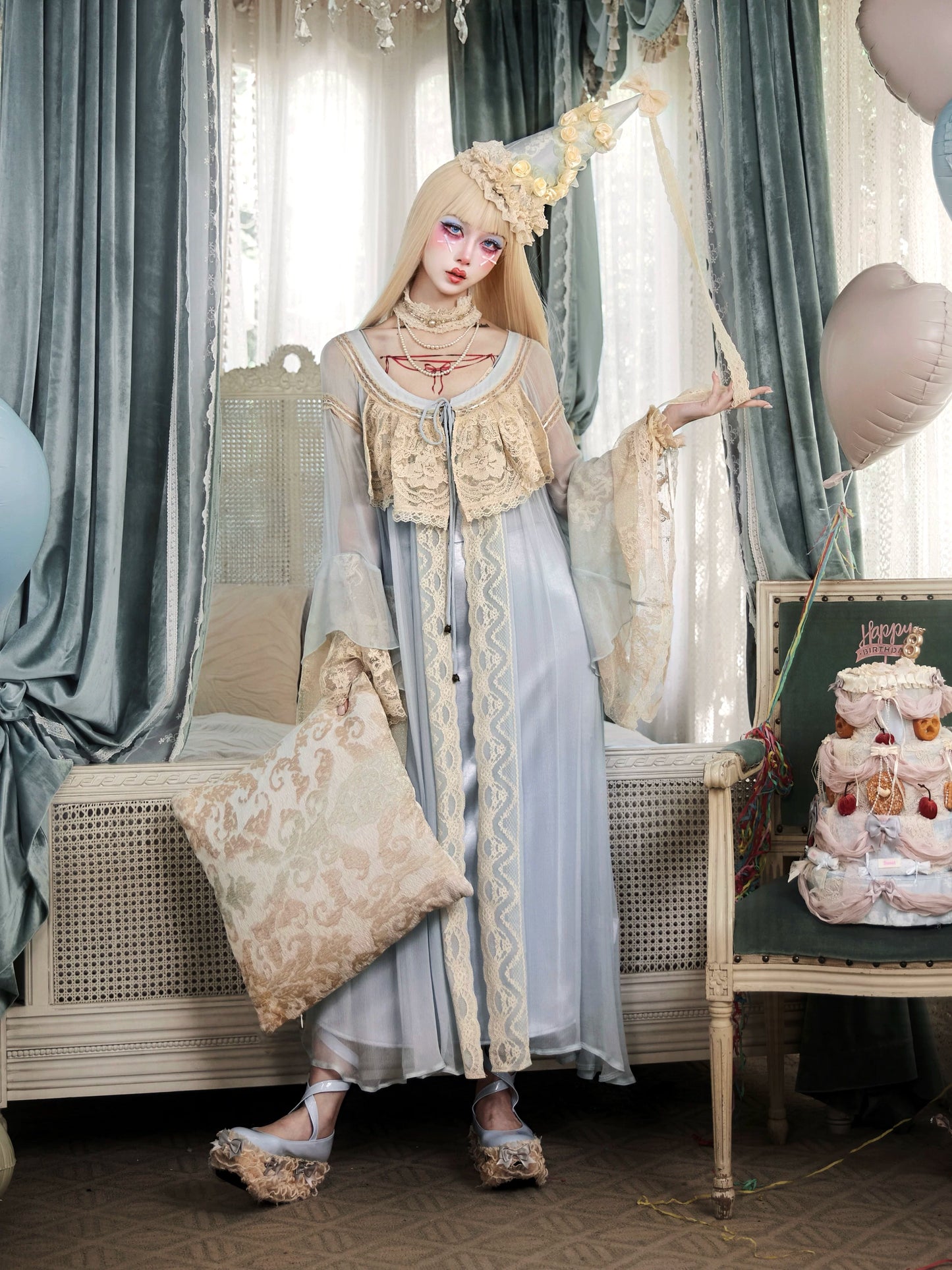Mousse's Promise French Rococo Retro Doll-Style Baby Blue Lace Cardigan Summer