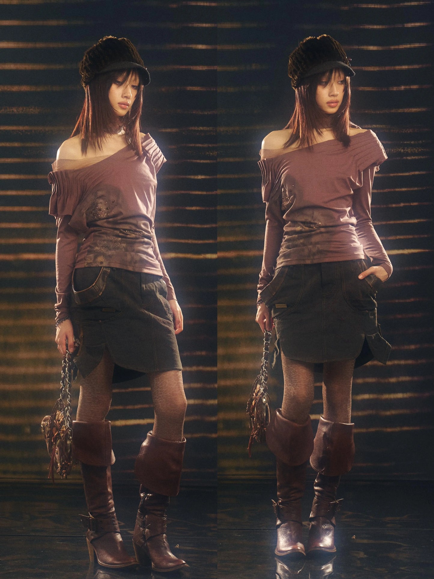 Metallic Swing Neck Printed Top – Retro Chic Fit