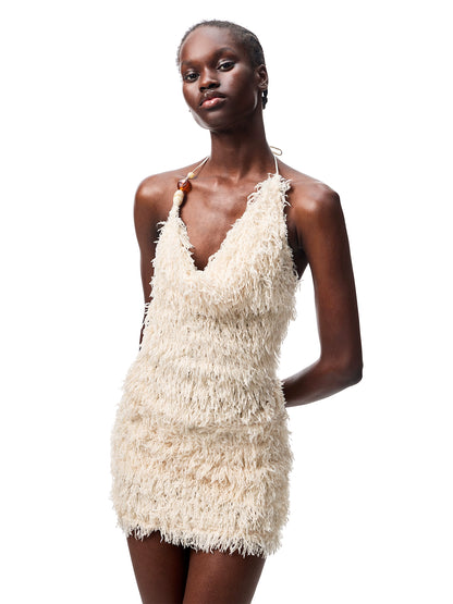 Beaded Halter Camisole & Skirt Set – Feather V-Neck Swing Neck Design