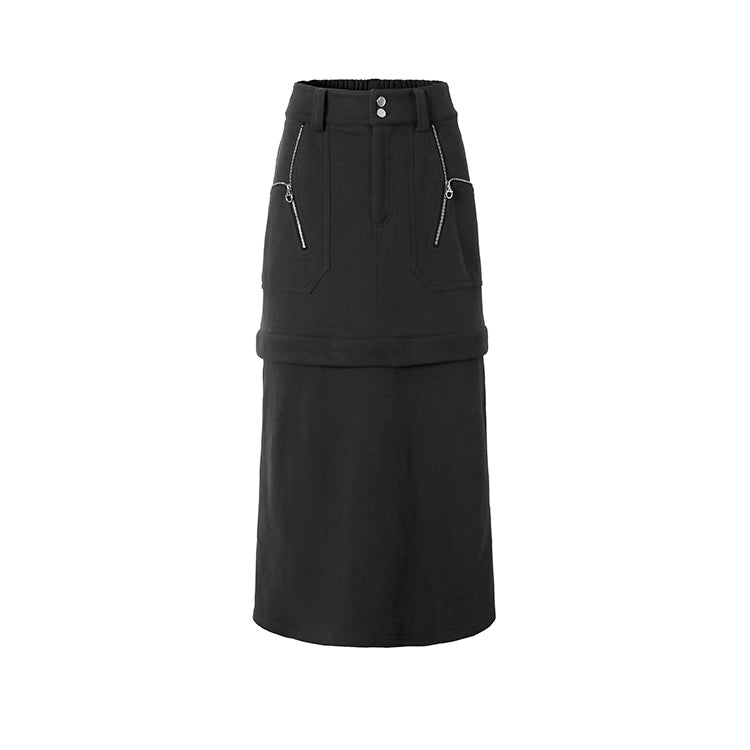 Heavy Draped Fashion Commuting Stitched Zippered Split Skirt