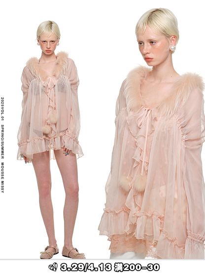 Chiffon Shirred V-Neck Blouse – Sheer & Flowy Loose Fit Shirt