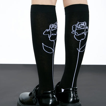 Minimalist Rose Mid Tube Cotton Long Socks