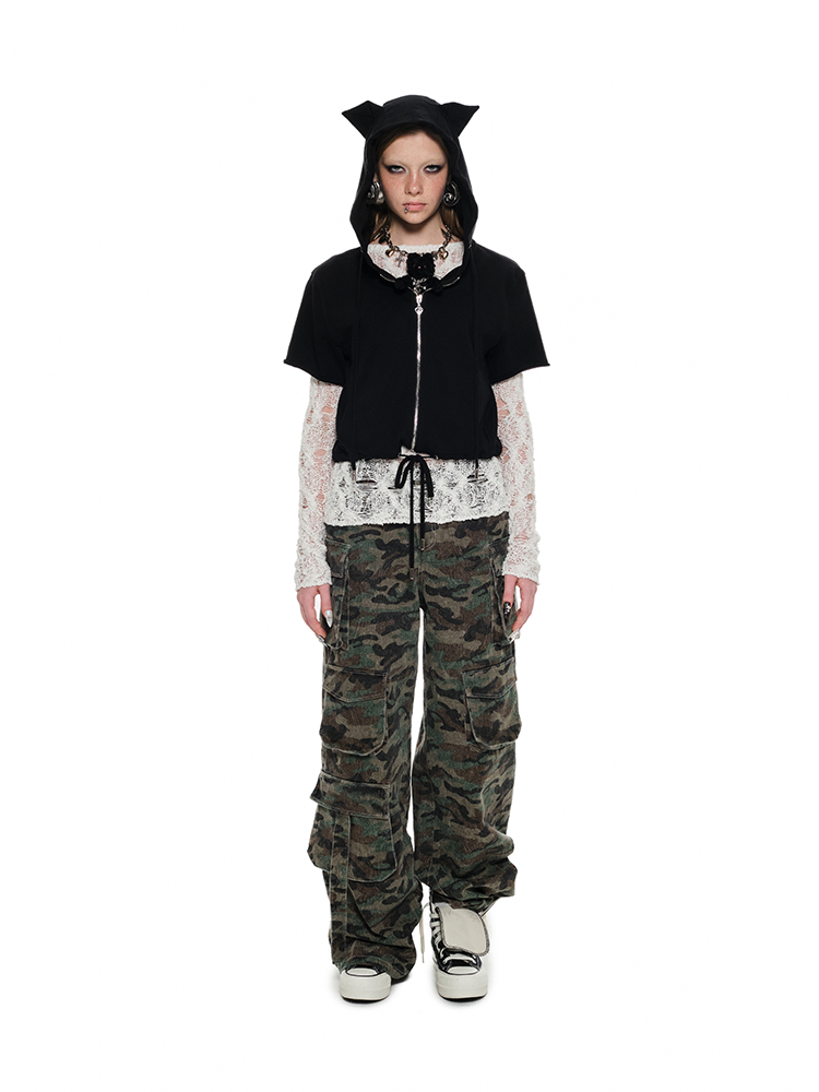 Cat Ear Hoodie Tee – Heavy Short Sleeve Streetwear Top