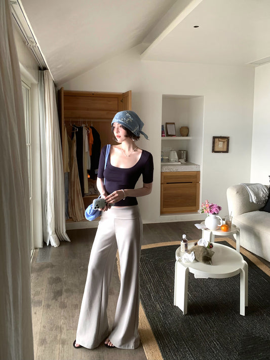 Walking with Tsubaki Draped High-Waisted Trousers