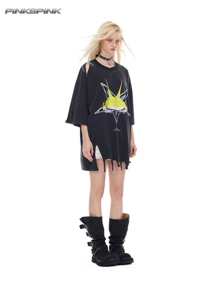 Rock Frog Distressed Oversized Punk Y2K T-Shirt
