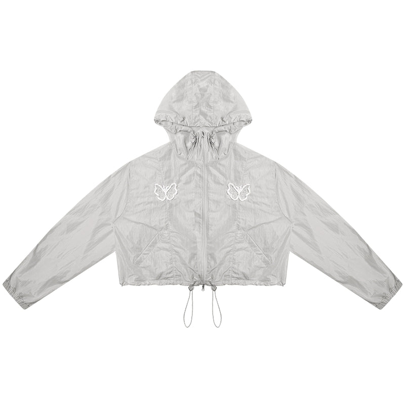 Butterfly Embroidered Thin Hooded Jacket | Summer Retro Sunscreen Design