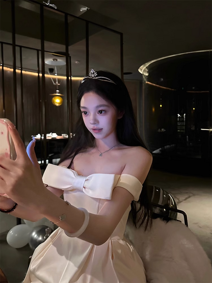 White One-Shoulder Ribbon Dress – Princess Tutu Birthday Gown