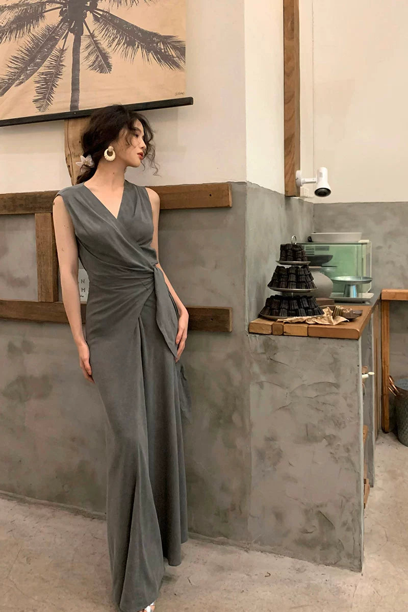 Soft Drape Sleeveless Wrap Dress