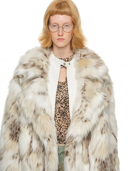 Leopard Print Eco-Fur Coat with Large Lapel – Autumn/Winter Statement Outerwear