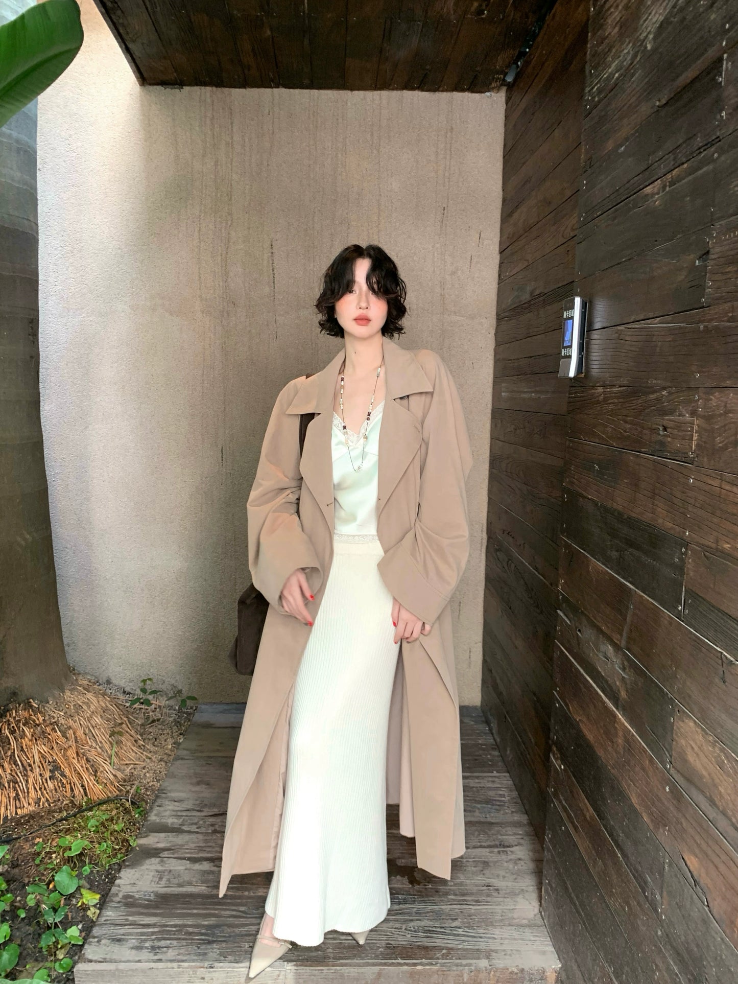 Walking in Autumn 100% Cotton Long Trench Coat – Wine Afternoon Edition