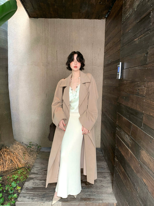 Walking in Autumn 100% Cotton Long Trench Coat – Wine Afternoon Edition