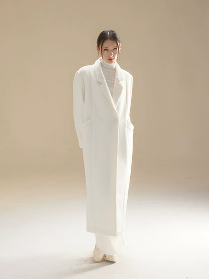 Winter White Wool Warm Long Coat