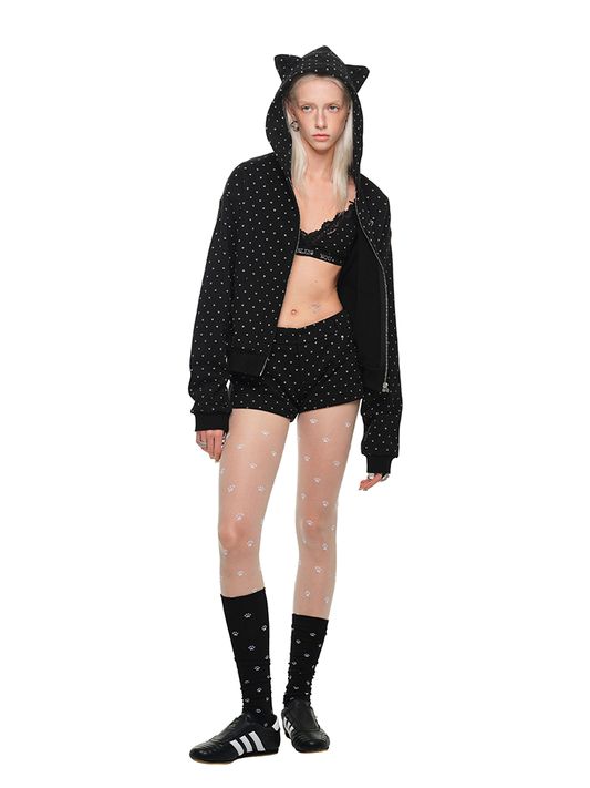 Cat Ear Hoodie Cardigan with Polka Dot Print – Cute and Slim Fit Sweatshirt Jacket