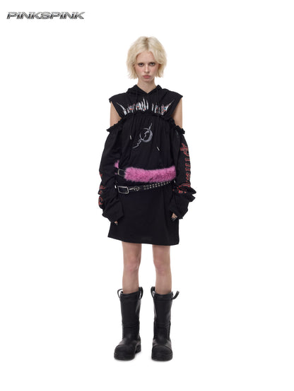 Electric Moon Reconstructed Off-Shoulder Hooded Y2K Sweatshirt