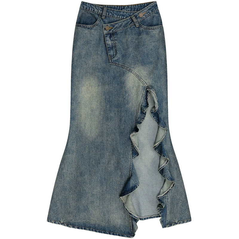 Denim Split Tail Skirt | Retro High Waist Slim Fit Spring/Summer Style