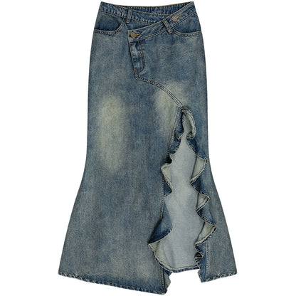 Retro Denim Split Skirt | High Waist Slim Fit for Summer