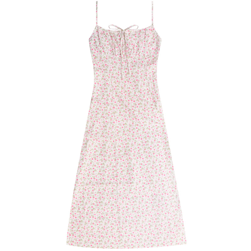 Gentle Bowknot Chiffon Strap Flower Dress