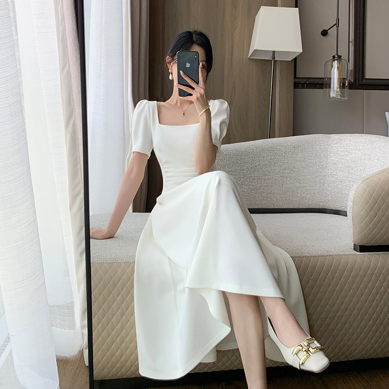 White Square Neck Long Skirt