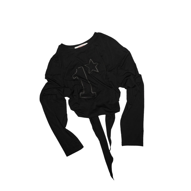 Studded Crew Neck Tee – Loose Fit Vintage Statement Top