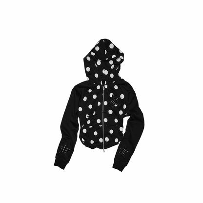 Polka Dot Patchwork Cropped Hoodie