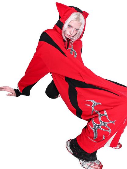 Cat Ear Concept Latte Stitch Y2K Loose Hooded Sweatshirt (Unisex)