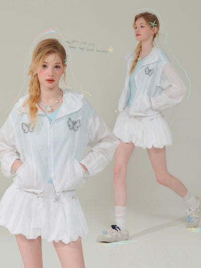 Butterfly Embroidered Hooded Sunscreen Shirt | Thin Summer American Retro Jacket