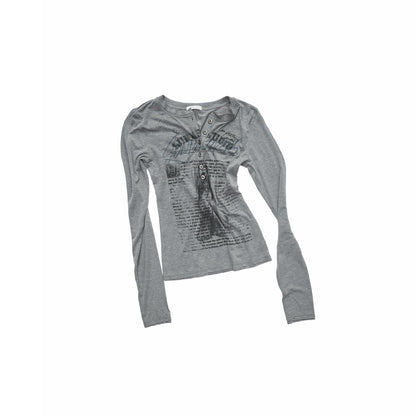 Contrast Print Henley Knit Top