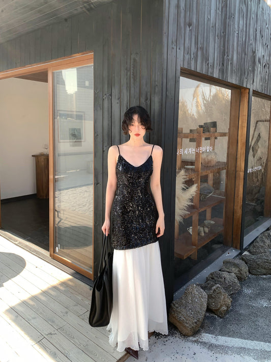Moon Crossing Sequin Panel Slip Dress
