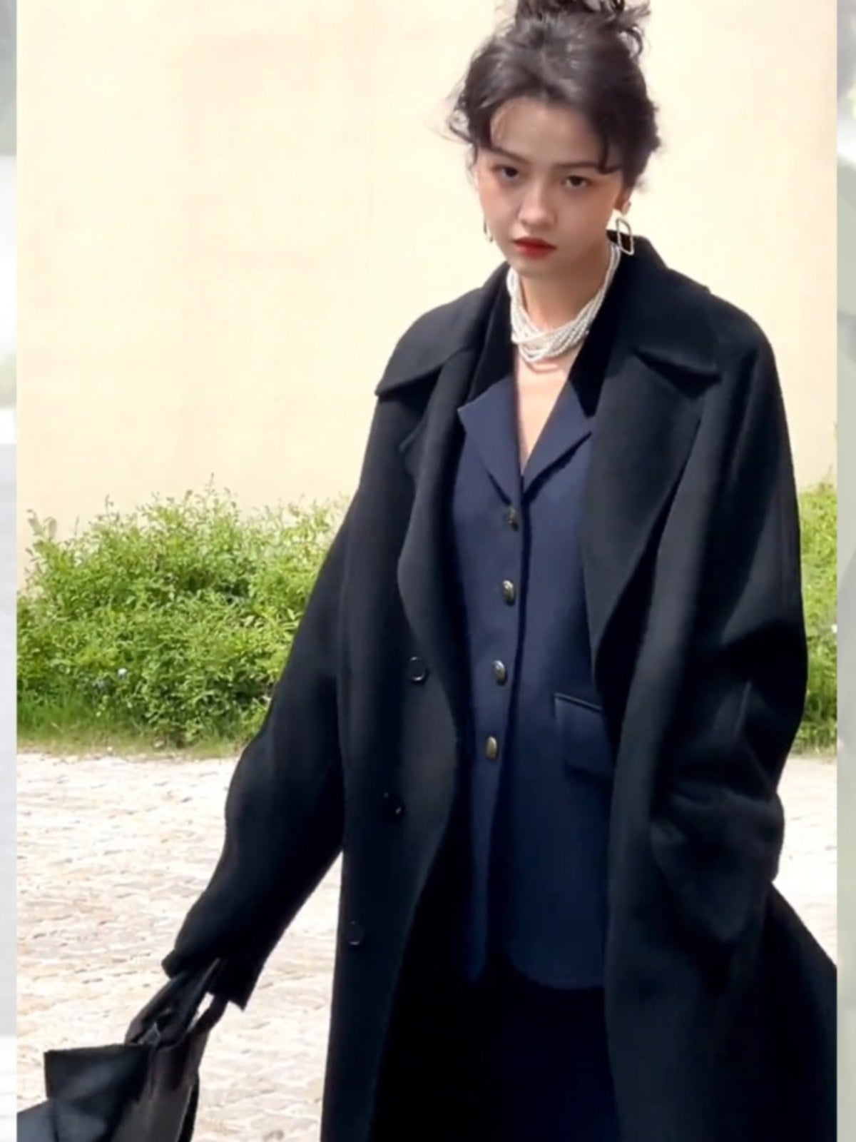 Green Reversible Cashmere Coat – Hepburn-Inspired Midi Lapel Jacket