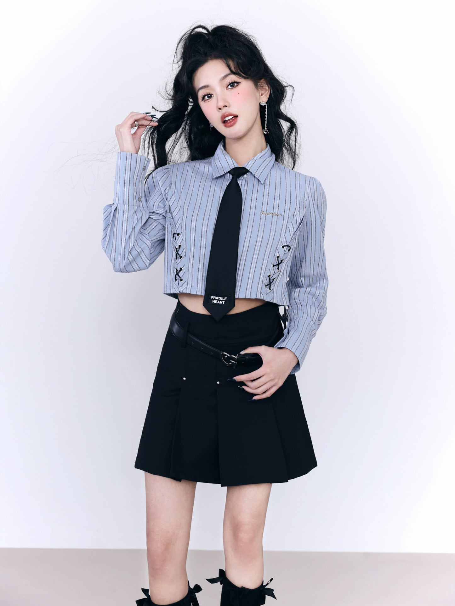 Intellectual Love College Blue Striped Shirt Set