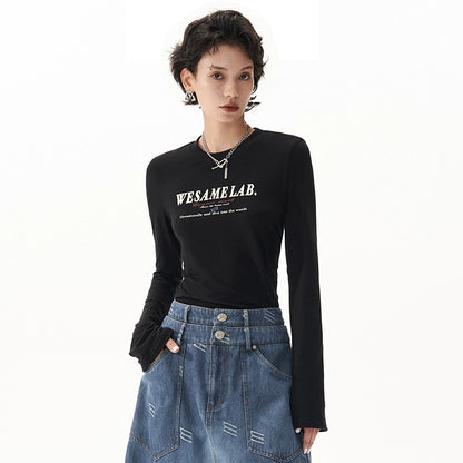 오리지널 디자인 다목적 패션 레터 인쇄 티셔츠 긴 슬리브 슬림 핏 스킨 케어 밑에서 여성을위한