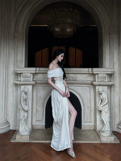 White Court-Style One-Shoulder Dress – Luxury French Princess Gown