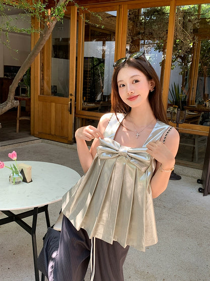 [Princess's New Clothes] Gold Plated Bow Folded Top - Elegant Style