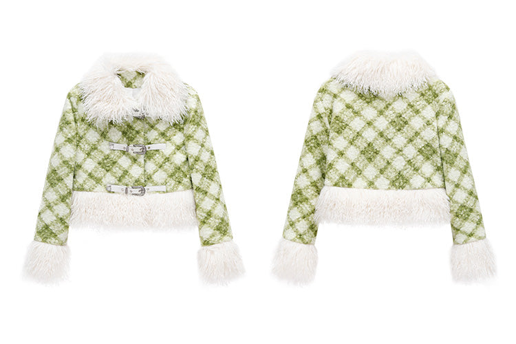 Plaid Fur Collar Set